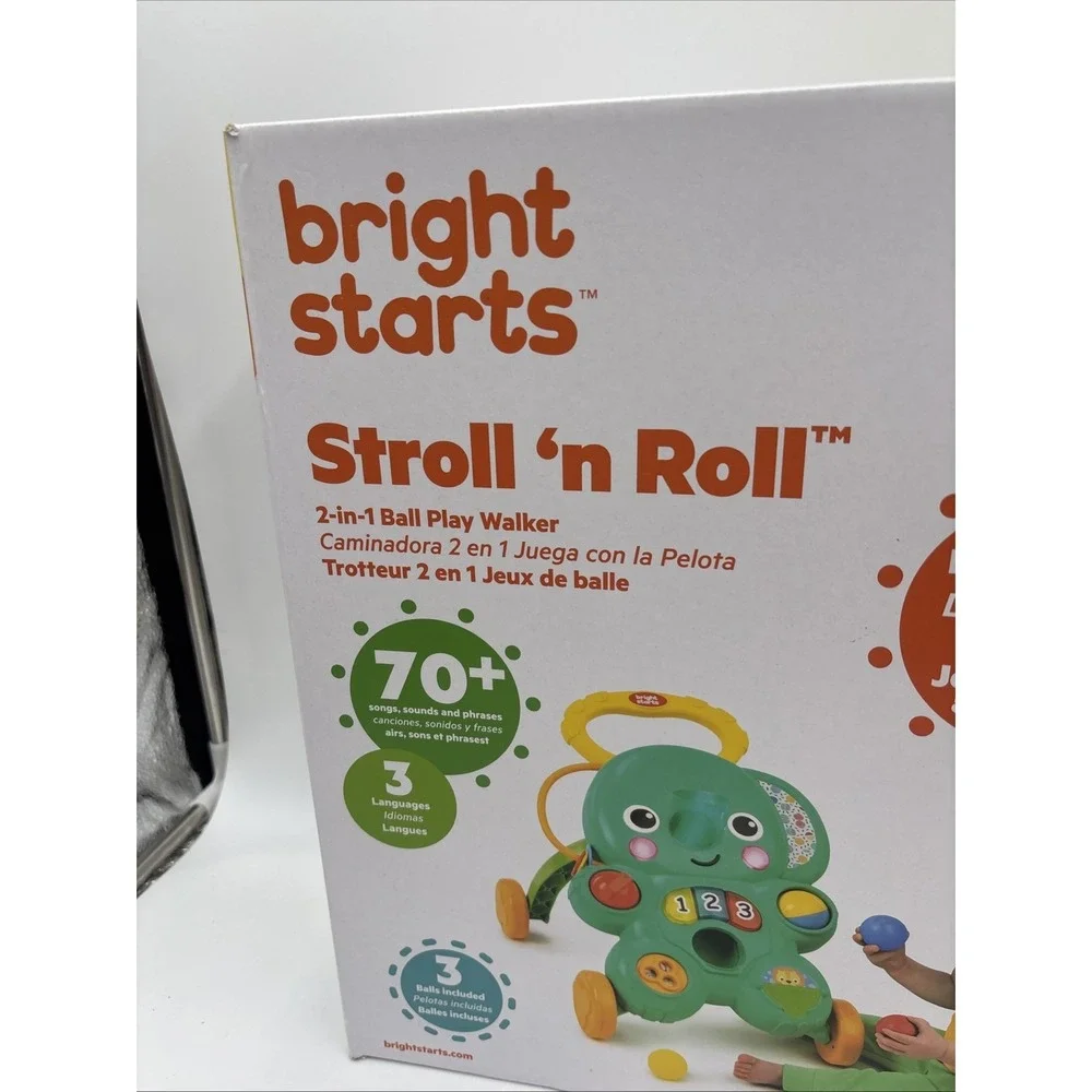 BRIGHT STARTS Elephant Stroll 'n Roll 2-in-1 Ball Play Baby Walker - 6M+ - NEW!